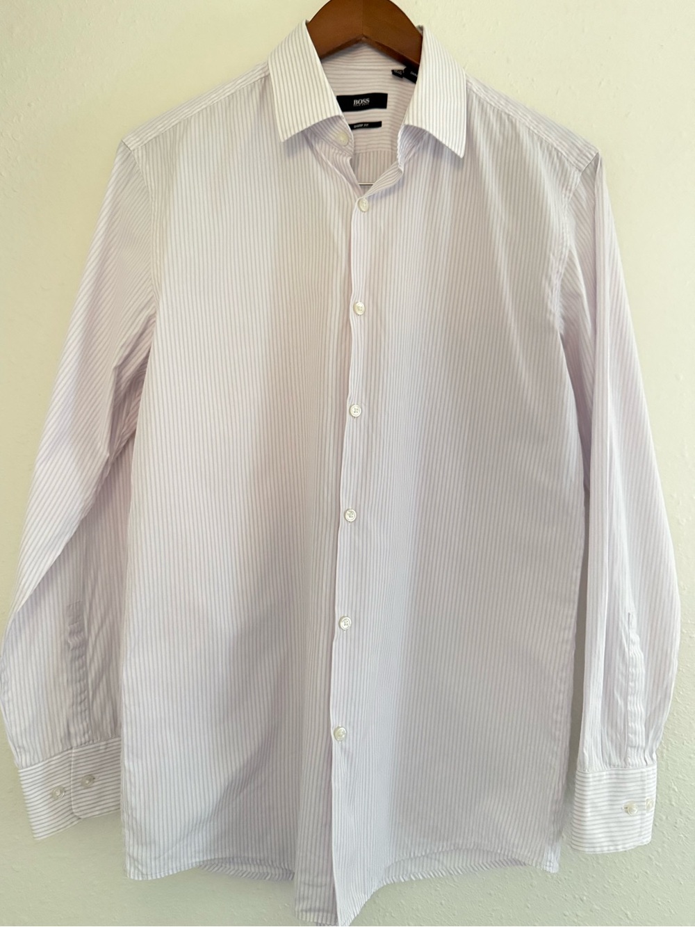 Hugo Boss Sharp Fit Pinstripe Dress Shirt 15.5 32/33 White Lavender